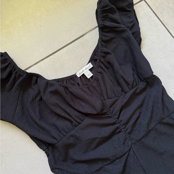 Derek Heart Black Textured Romper Size L – Short Sleeve, Ruched Waist - Picture 5 of 10